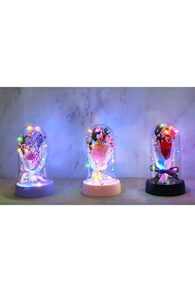 Store LED Işıklı Müzikli Cam Fanus Gül Buketi 15x8,5 cm | Romantik Dekor & He...