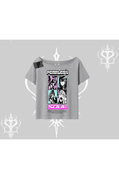 Tarzsokak Tricou cu gâtul barcă, imprimat cu colaj anime Fearless Soul