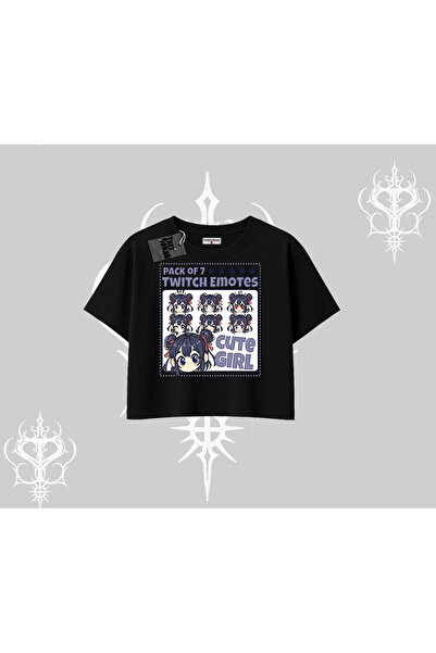 Tarzsokak قصة فضفاضة تي شيرت قصير الأكمام بتصميم تويتش إيموتز لفتاة أنمي لطيفة
