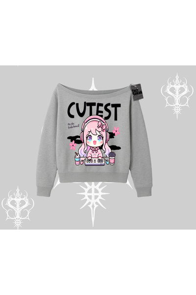 Tarzsokak Hanorac cu gâtul tip barcă, cu imprimeu drăguț Anime Gamer Girl