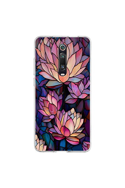 PrintiFy Xiaomi Mi 9T Pro ile Uyumlu Vitray Sessiz Lotus Tasarımlı Şeffaf Sil...
