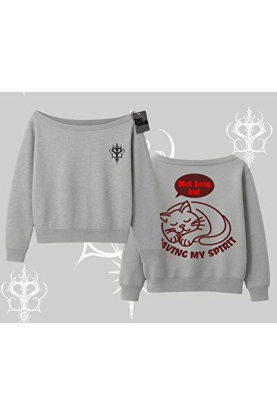 Tarzsokak Hanorac cu imprimeu „Not Lazy Saving My Spirit Cat” cu guler tip bă...