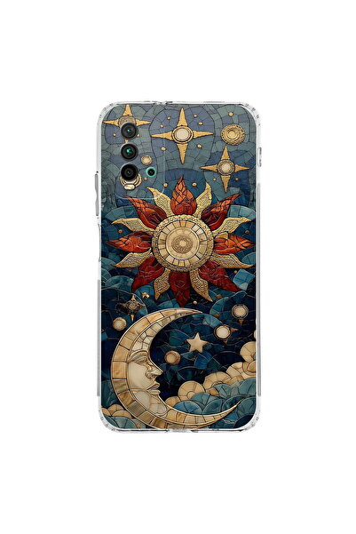 PrintiFy Redmi 9T ile Uyumlu Vitray Sol ve Luna Tasarımlı Şeffaf Silikon Kılıf
