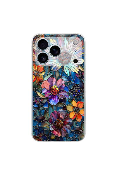 PrintiFy iPhone 17 Pro Max ile Uyumlu Vitray Mücevher Flora Tasarımlı Şeffaf ...