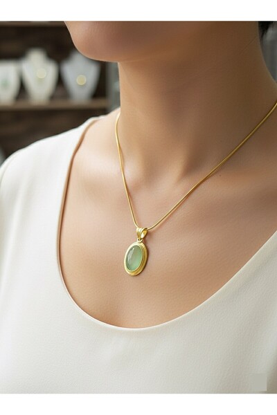 Erer Gümüş Gümüş yeşil taşlı hicran kolyesi