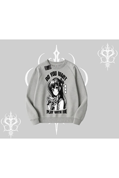Tarzsokak سويت شيرت Biskilet هل تريد أن تلعب بي أنمي كيز مطبوع