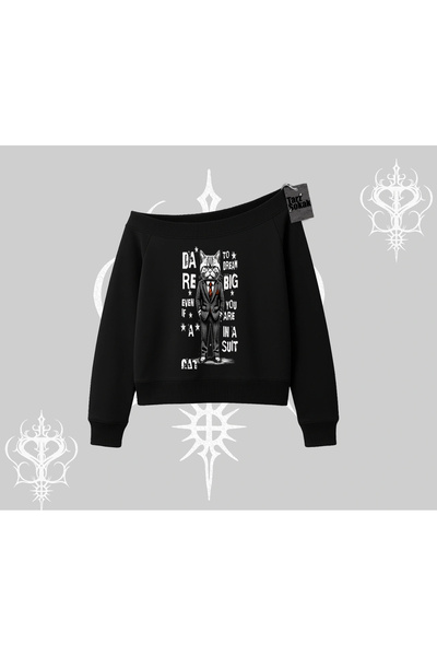 Tarzsokak Dream Big Costum scris cu imprimeu pisică, hanorac cu gât barcă