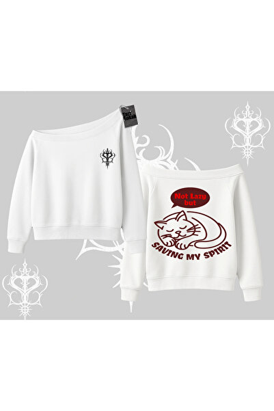 Tarzsokak Hanorac cu imprimeu „Not Lazy Saving My Spirit Cat” cu guler tip bă...