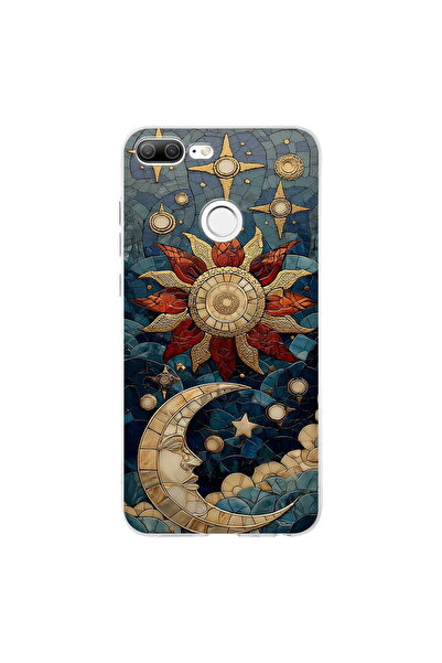 PrintiFy Honor 9 Lite ile Uyumlu Vitray Sol ve Luna Tasarımlı Şeffaf Silikon ...