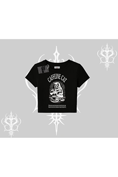 Tarzsokak Tricou Babby Tee cu imprimeu de pisică tematică cafea și cafeină