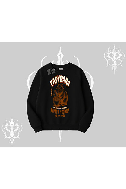 Tarzsokak سويت شيرت بيسكيلت بتصميم كابيبارا اللطيفة التي تستمتع بعمل فني يصور...