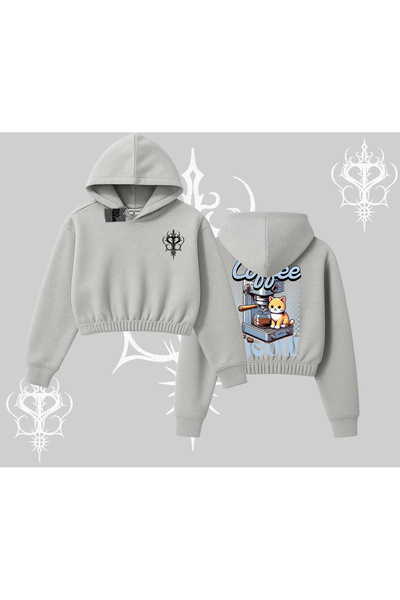 Tarzsokak Coffee Meow Hanorac scurt cu glugă, cu imprimeu pe spate cu tematic...