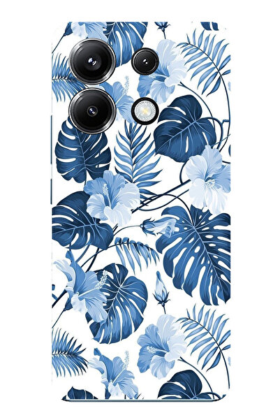 TechTree حافظة سيليكون مطبوع متوافقة مع Poco X6 PRO بنمط أوراق الشجر الزرقاء ...