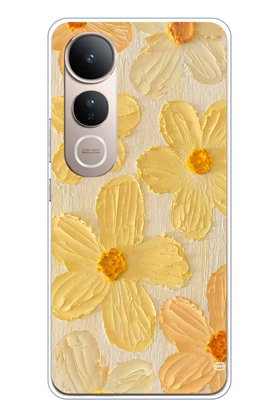 TechTree حافظة سيليكون متوافقة مع هاتف Vivo V50 Lite بلون أصفر ديزي مطبوع