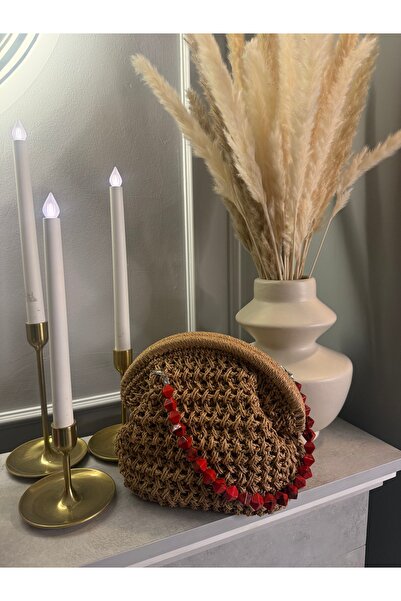 sinmm Ručno pletena slama Torba Ženska Ručna torbica Ručno izrađena crvena pe...