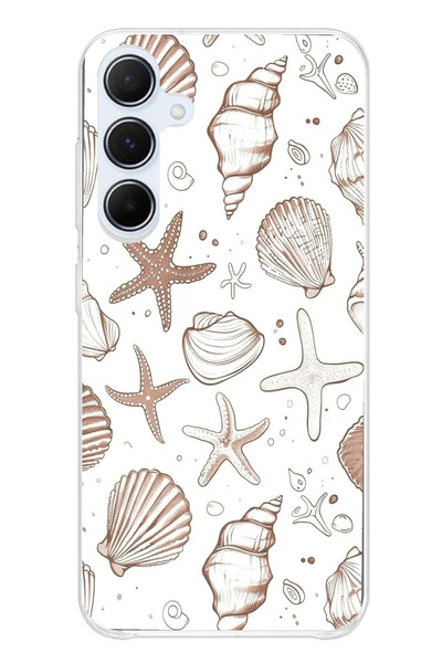 TechTree حافظة سيليكون مطبوع متوافقة مع هاتف سامسونج جالاكسي A55 باللون البني ونجم البحر والصدف