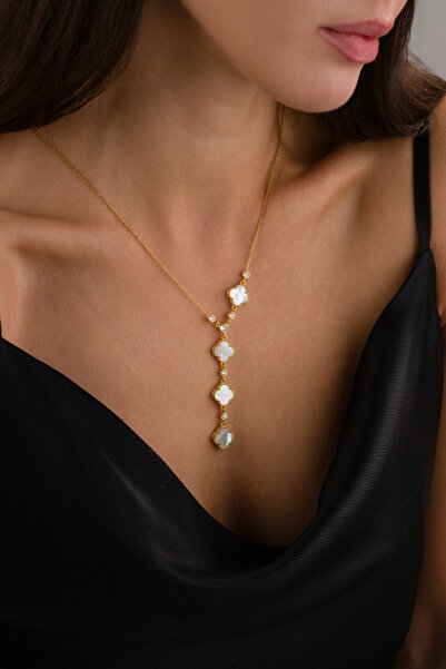 Fionte Accessories 925 Ayar Gümüş, Zirkon Taş, Altın Kaplama, Zarif Yonca Yap...