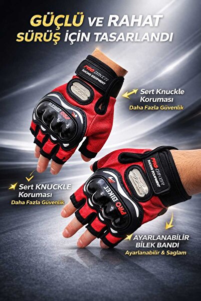 BELCO-TECH Motosiklet Bisiklet Yarım Kısa Kesik Parmaklı Parmaksiz Eldiven Üs...