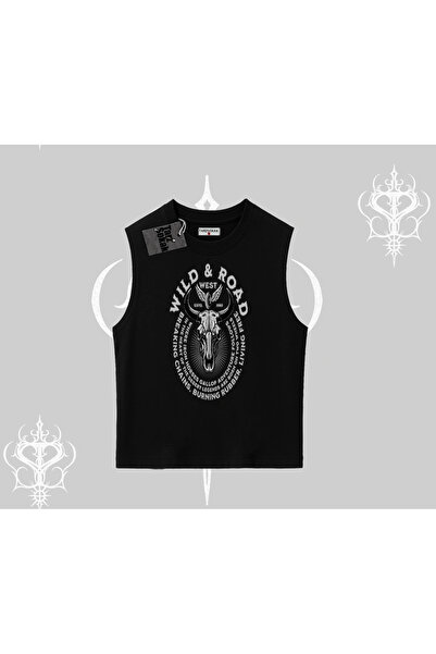 Tarzsokak Majica bez rukava Wild & Road Western Skull Biker Street Culture