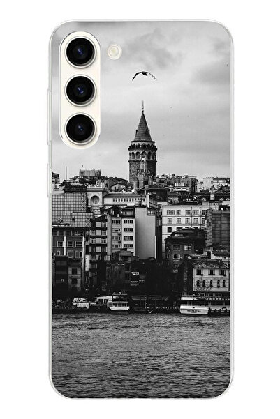 TechTree جراب سيليكون مطبوع متوافق مع هاتف سامسونج جالاكسي S24 بلس مع إطلالة على برج غالاتا والبحر