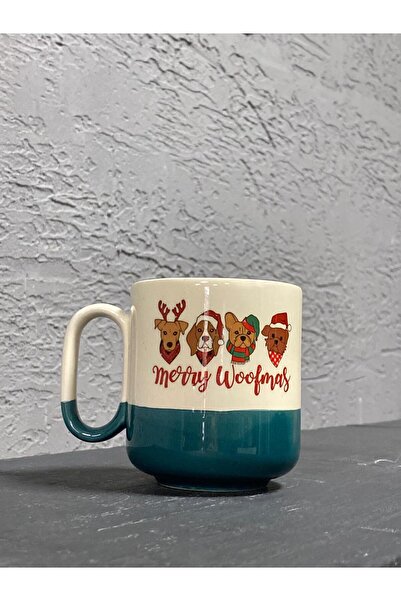 Kırtasiye Ofisi Merry Woofmass 4 lü KöpekYeşil Kulplu Arya Yılbaşı Hediyesi Bardak Kupa Fincan MUG