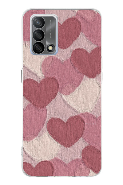 TechTree حافظة سيليكون متوافقة مع هاتف OPPO A74 بلون وردي باستيل وقلب وردي مطبوع