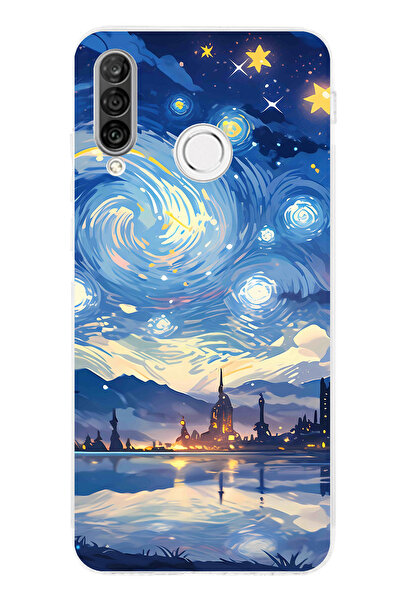 TechTree حافظة سيليكون متوافقة مع هاتف هواوي P30 لايت بتصميم السماء المرصعة ب...