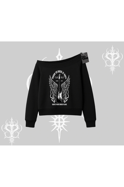 Tarzsokak Hanorac cu decolteu bărcuță Born to Rock Eternal Flame Legacy