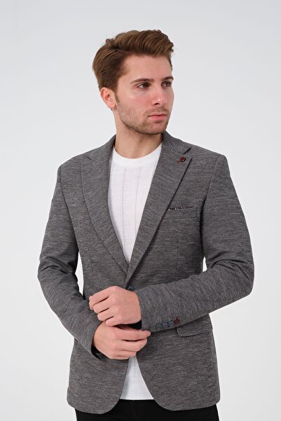 Bonesti Men's Slim Fit Blazer Jacket Gray Patterned