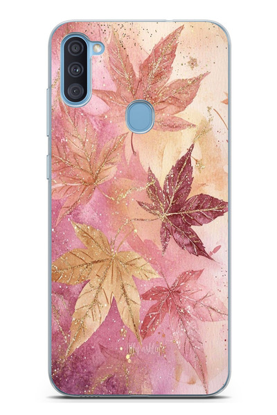 TechTree حافظة سيليكون متوافقة مع هاتف سامسونج جالاكسي A11-M11 باللونين الوردي والبورجوندي مطبوع