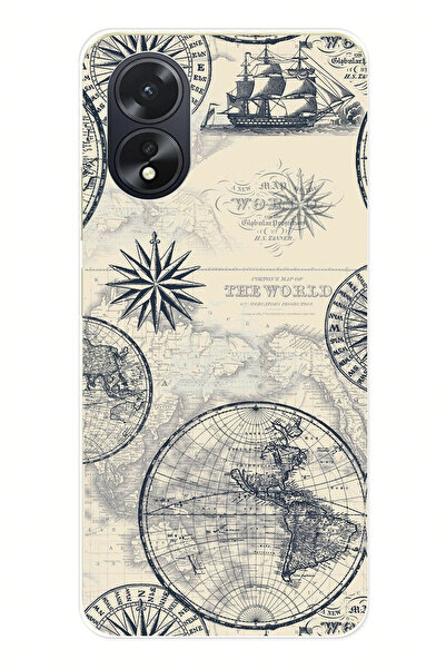 TechTree حافظة سيليكون متوافقة مع هاتف اوبو A38 تحمل خريطة العالم القديمة وال...