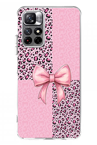 TechTree حافظة سيليكون متوافقة مع هاتف Redmi 10 بنمط الفهد الوردي وشريط مطبوع