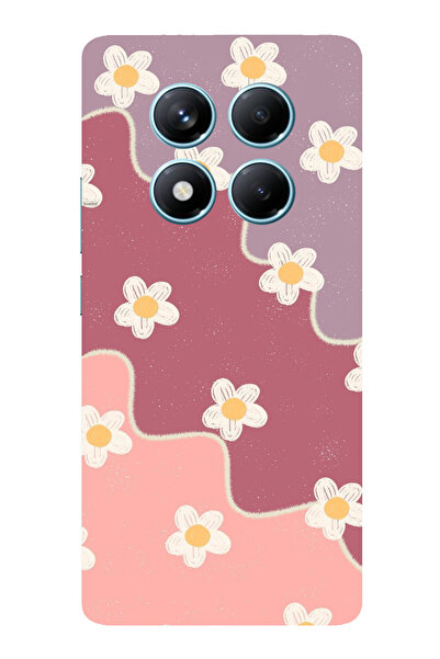 TechTree حافظة سيليكون متوافقة مع هاتف Redmi Note 14 PRO 4G بلون الورد المجفف والليلك المموج مطبوع