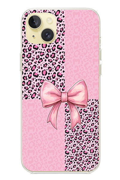 TechTree حافظة سيليكون متوافقة مع هاتف iPhone 15 PLUS بنمط الفهد الوردي وشريط...