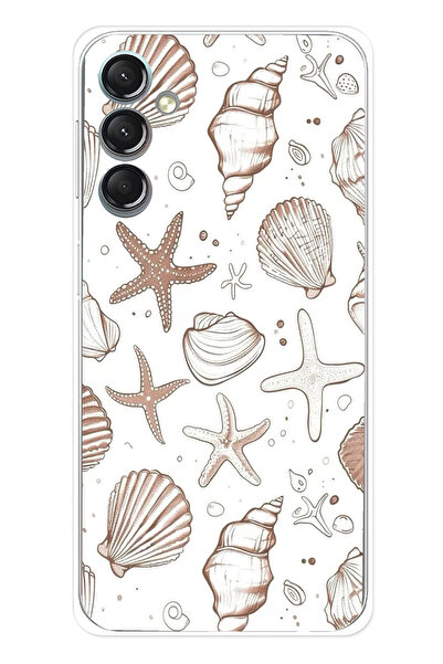 TechTree حافظة سيليكون مطبوع متوافقة مع هاتف سامسونج جالاكسي A24 باللون البني ونجم البحر والصدف