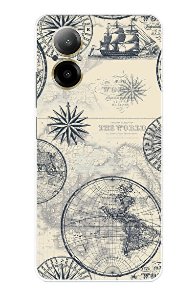 TechTree حافظة سيليكون متوافقة مع هاتف Realme 12 Lite تحتوي على خريطة العالم ...