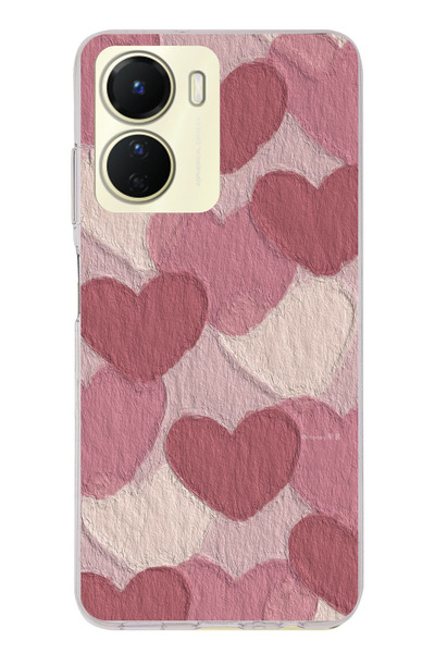 TechTree حافظة سيليكون مطبوع متوافقة مع هاتف Vivo Y16 بلون وردي باستيل وقلب وردي