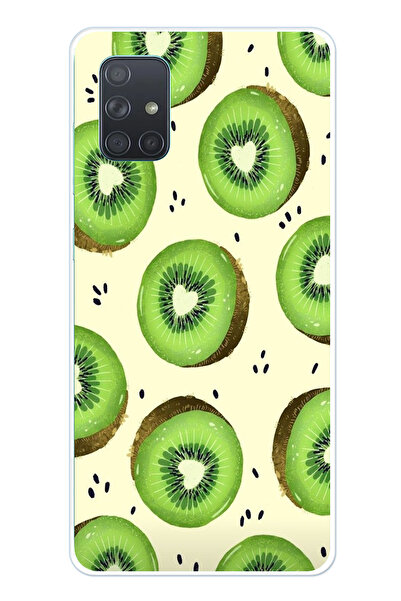 TechTree حافظة سيليكون متوافقة مع هاتف سامسونج جالاكسي A71 باللون الأخضر وشرائح الكيوي وقلب كور مطبوع