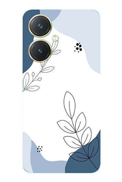 TechTree حافظة سيليكون متوافقة مع Vivo Y27 ذات أشكال هادئة زرقاء وخطوط نباتية...