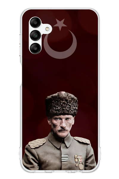 TechTree حافظة سيليكون متوافقة مع هاتف سامسونج جالاكسي A04s على شكل نجمة القمر والقائد أتاتورك مطبوع