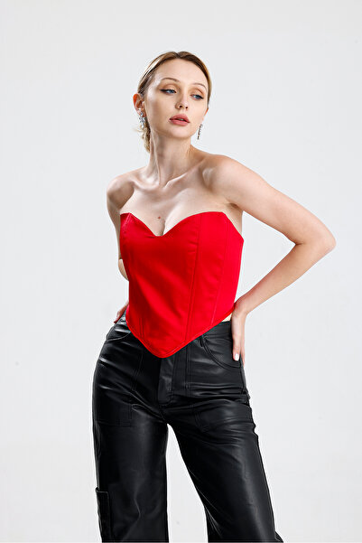 CHAROS Kırmızı Saten Büstüyer Korse