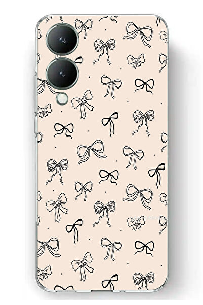 TechTree حافظة سيليكون متوافقة مع هاتف Vivo Y17s باللون الأسود ونمط فيونكة كر...