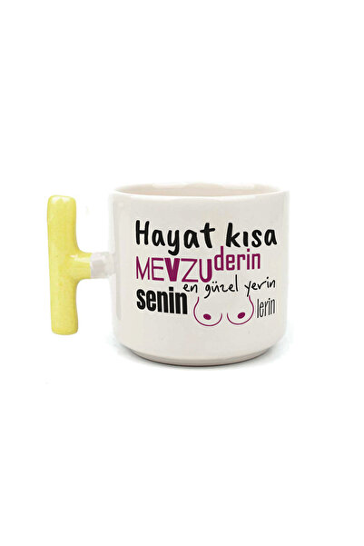 Kırtasiye Ofisi أفضل مكان لك هو ميميرز، كوب هدية مزخرف بمقبض أصفر على شكل حرف T