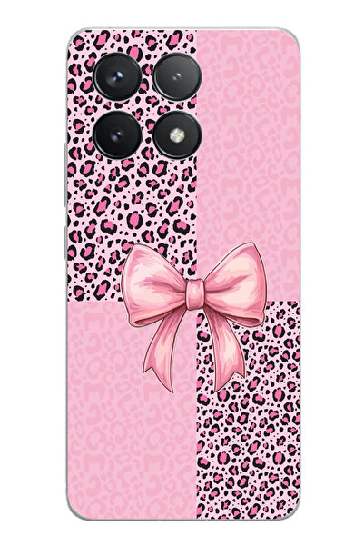 TechTree حافظة سيليكون متوافقة مع POCO F6 PRO بنمط الفهد الوردي وشريط مطبوع