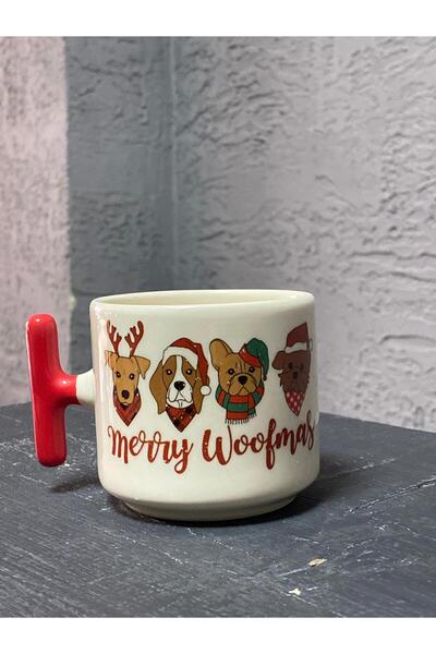 Kırtasiye Ofisi مجموعة من 4 أكواب هدايا عيد الميلاد للكلاب بمقبض أحمر على شكل...