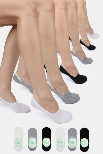 ERENART Bamboo Women's Ballerina Black-White-Grey Socks Stitch-Free Invisible...