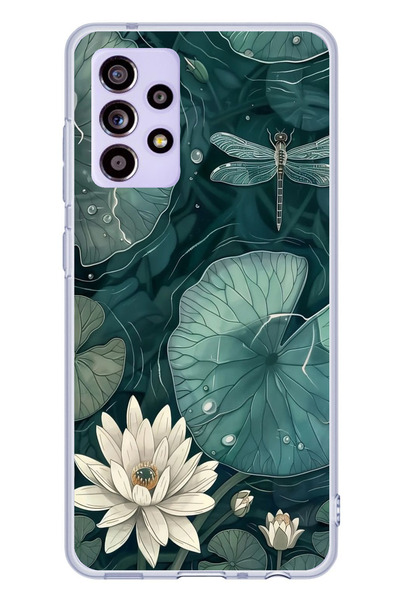 TechTree حافظة سيليكون متوافقة مع هاتف سامسونج جالاكسي A52-A52S باللون الأخضر على شكل زهرة اللوتس واليافوت مطبوع