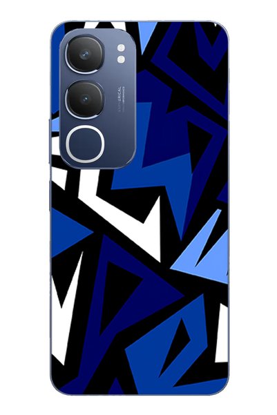 TechTree حافظة سيليكون متوافقة مع Vivo Y19s ذات تصميم هندسي أزرق حديث مطبوع