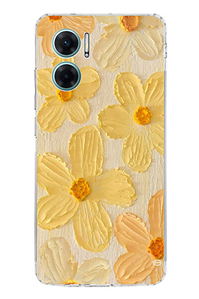 TechTree حافظة سيليكون متوافقة مع هاتف Redmi Note 11E بلون أصفر ديزي مطبوع