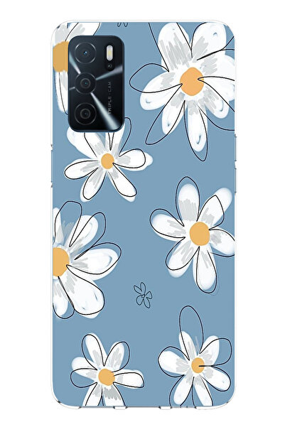 TechTree حافظة سيليكون متوافقة مع هاتف اوبو A16 باللون الأزرق ديزي جاردن مطبوع